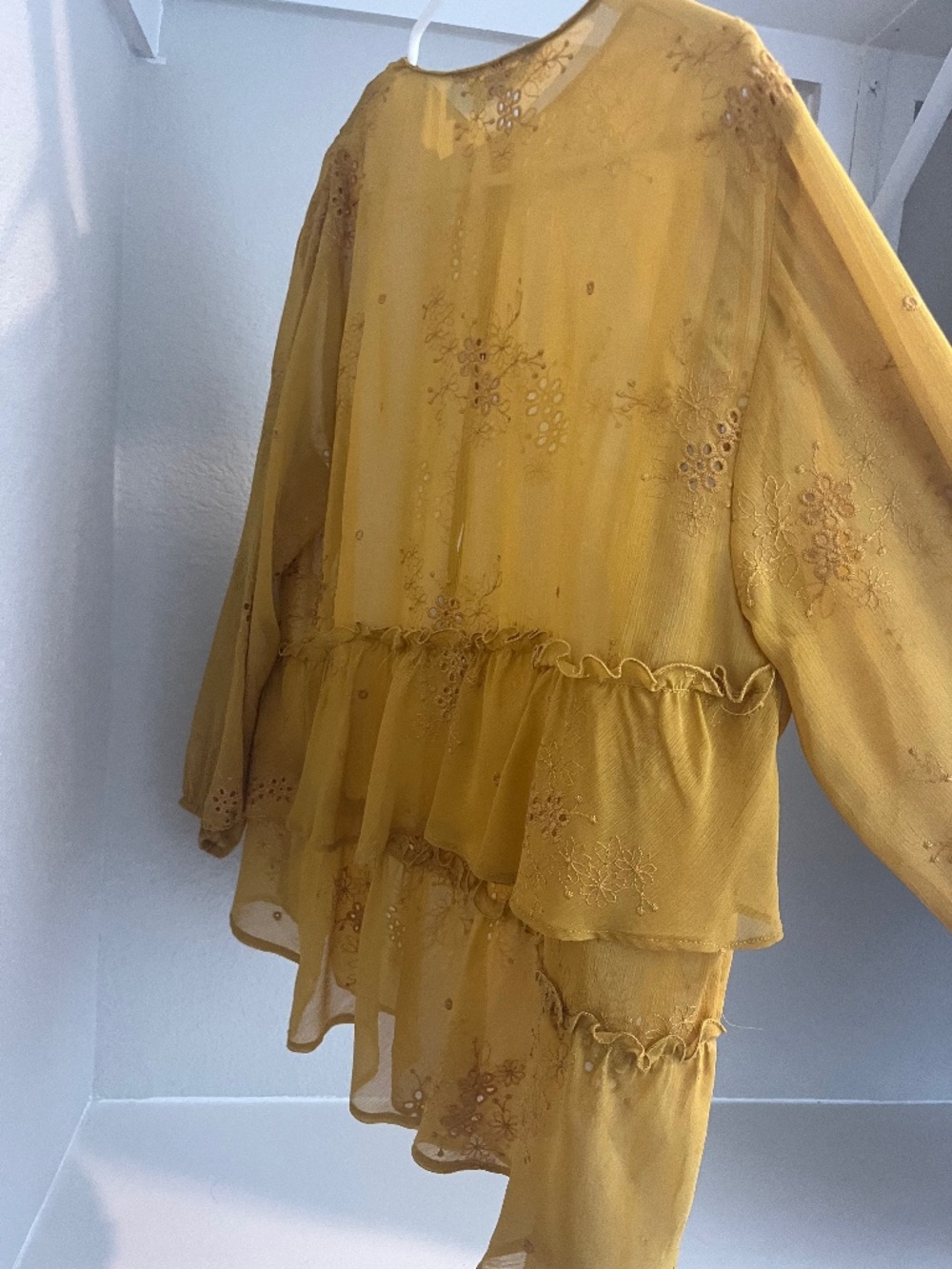 ZARA Mustard color ruffle backed button down shirt